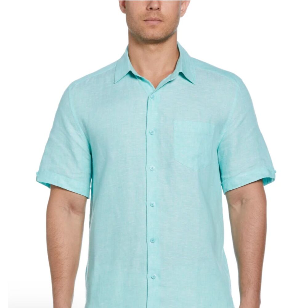 Cubavera Classic Two-Tone Linen Cotton Blend Mens Short Sleeve Shirt Size Large